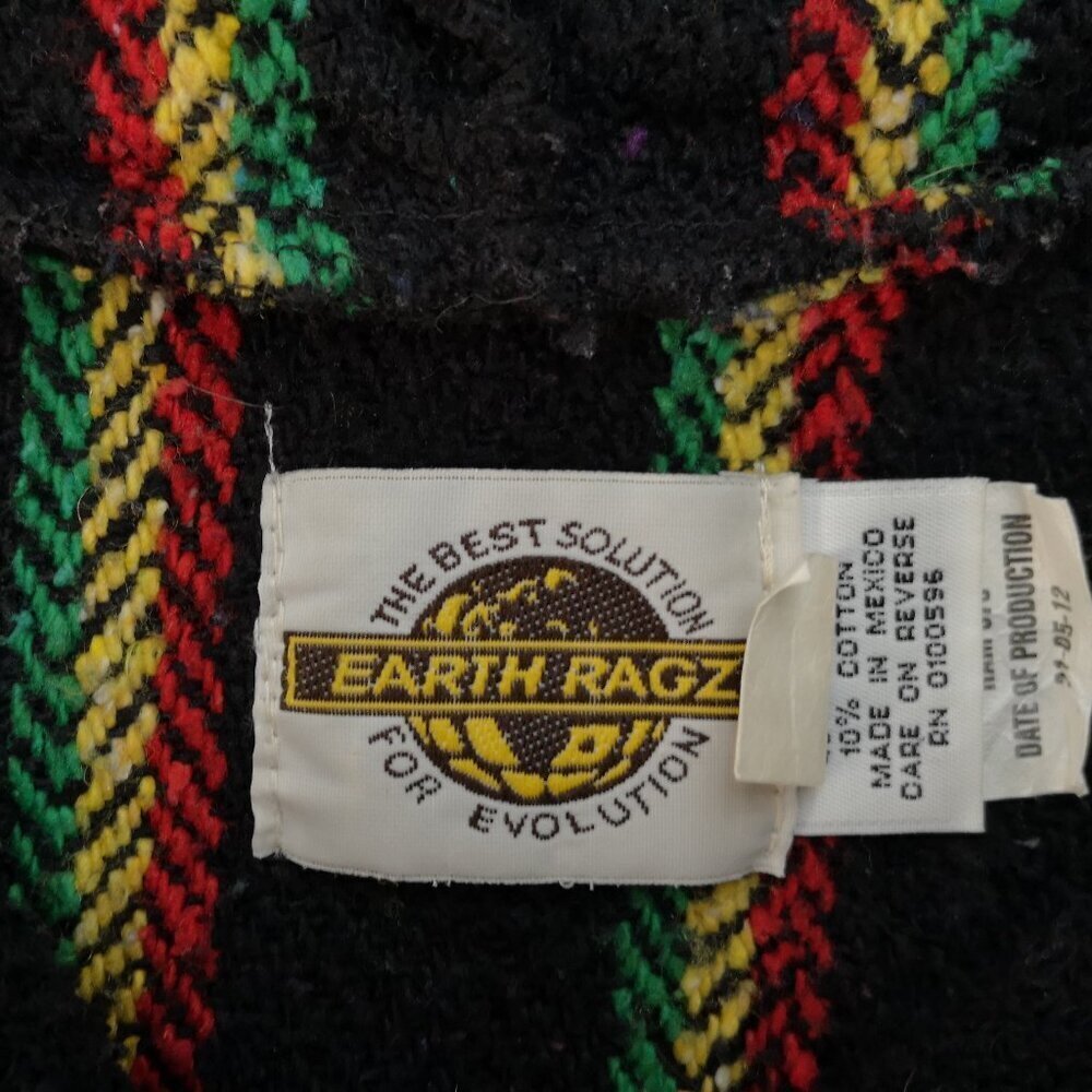 Earth Ragz Baja Men's Size Large Black with Jamaican Colors Hoodie - Picture 3 of 10